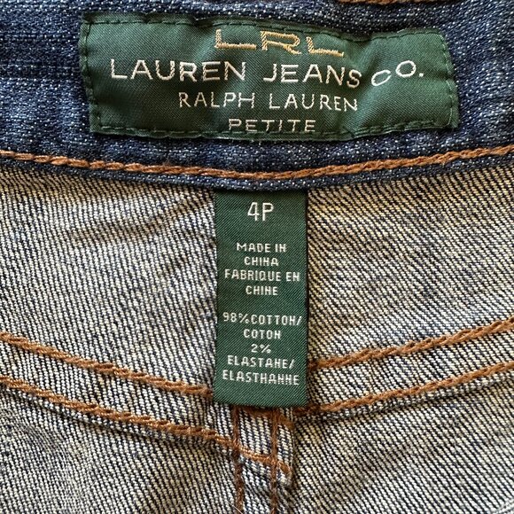 LRL Lauren Jeans Co Denim Pencil Skirt Women's Size 4P Blue Slit Knee Length 90s - Picture 9 of 11